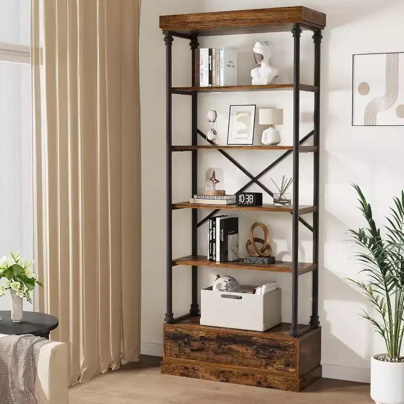 6 bibliothèques avec tiroirs de rangement, étagères verticales de présentation surélevées