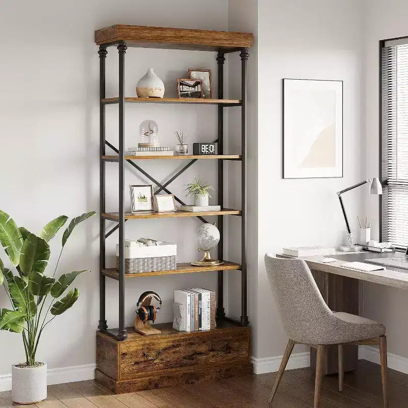6 bibliothèques avec tiroirs de rangement, étagères verticales de présentation surélevées