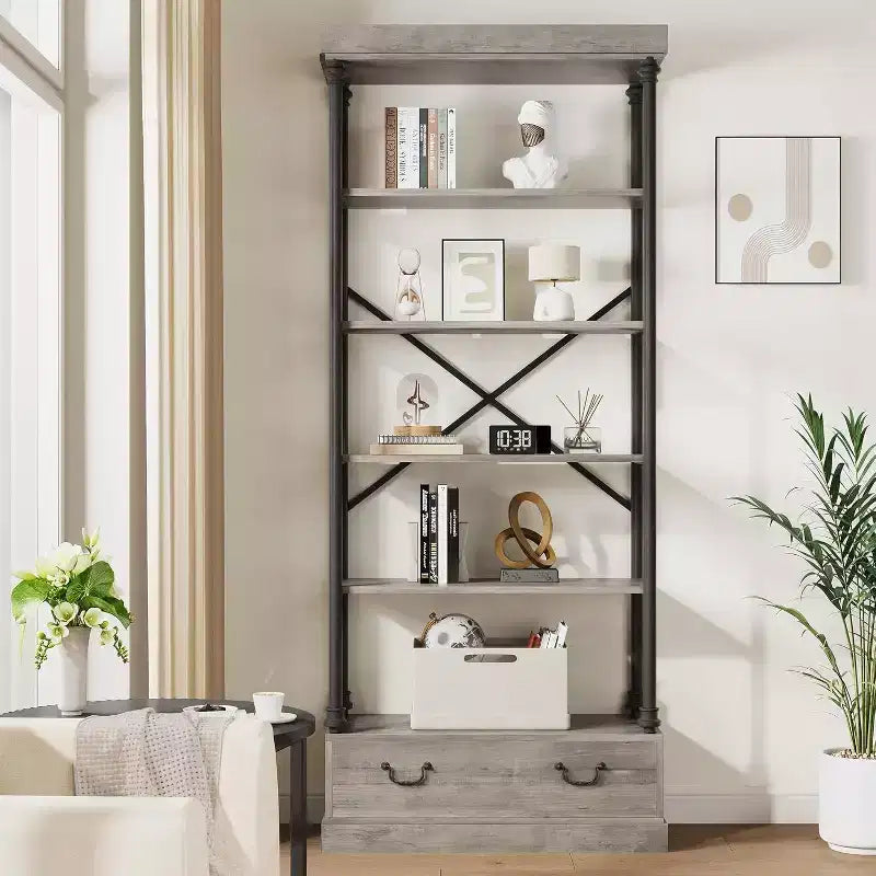 6 bibliothèques avec tiroirs de rangement, étagères verticales de présentation surélevées