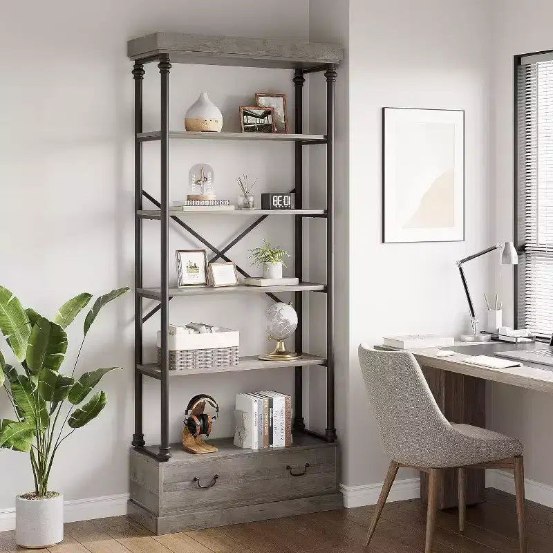6 bibliothèques avec tiroirs de rangement, étagères verticales de présentation surélevées