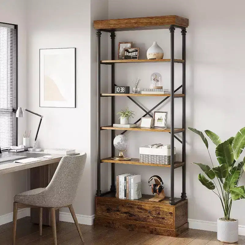 6 bibliothèques avec tiroirs de rangement, étagères verticales de présentation surélevées