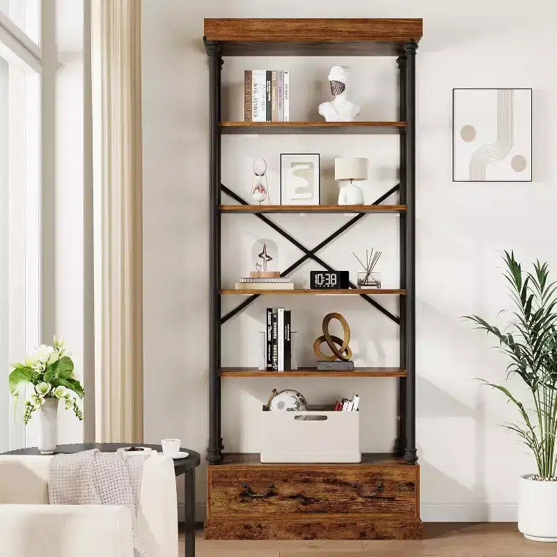 6 bibliothèques avec tiroirs de rangement, étagères verticales de présentation surélevées