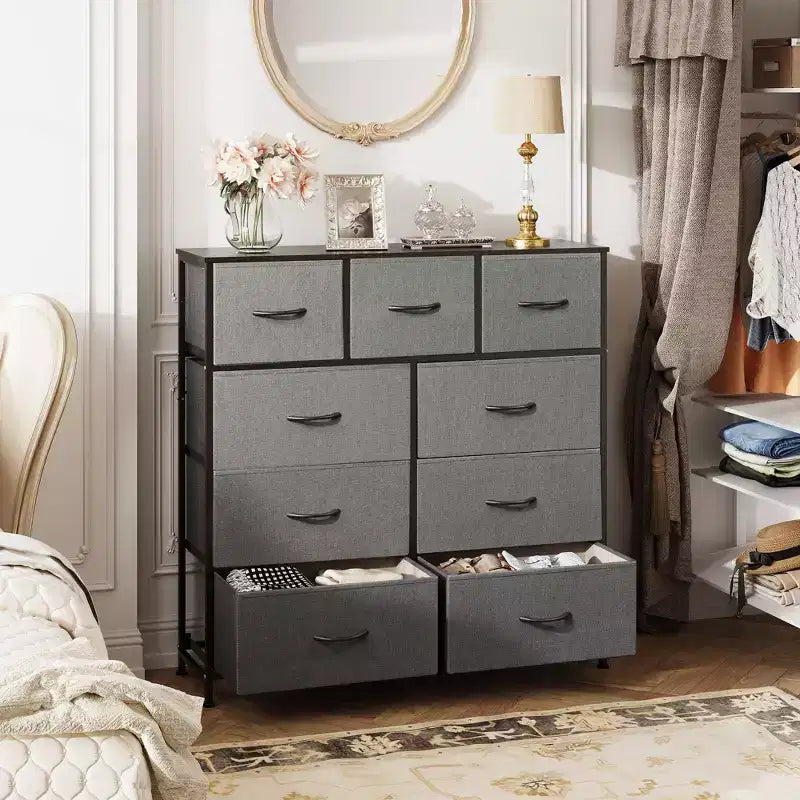 Kommode mit 9 Stoffschubladen für Schlafzimmer und Flur