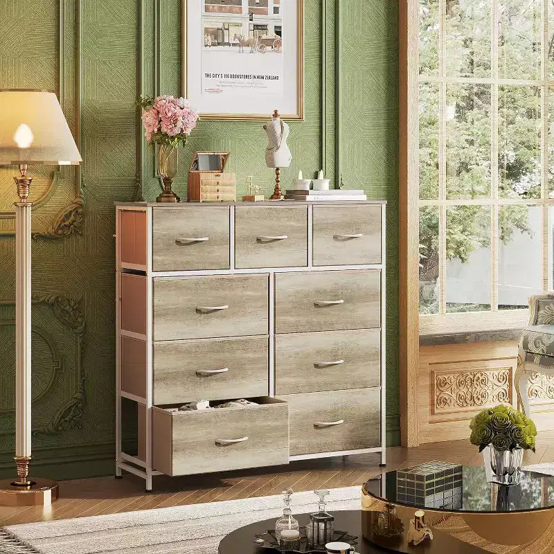 Kommode mit 9 Stoffschubladen für Schlafzimmer und Flur