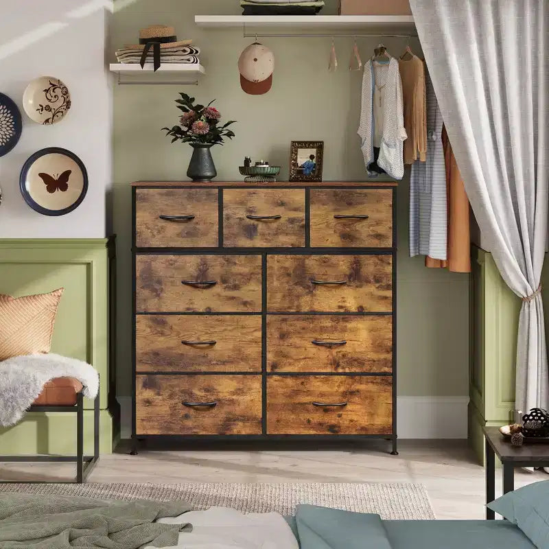 Kommode mit 9 Stoffschubladen für Schlafzimmer und Flur