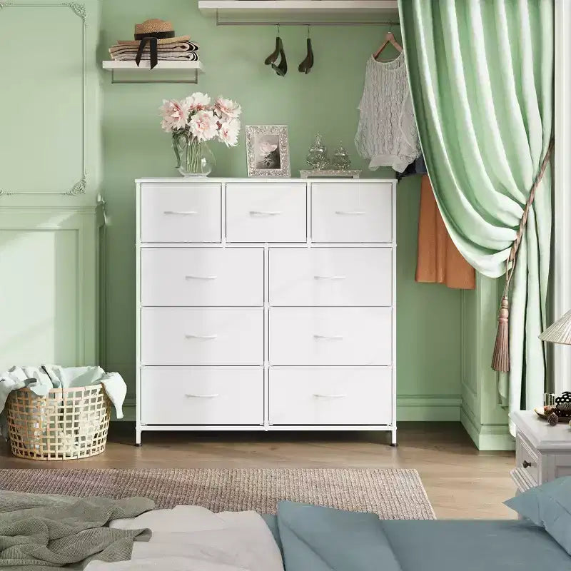 Kommode mit 9 Stoffschubladen für Schlafzimmer und Flur