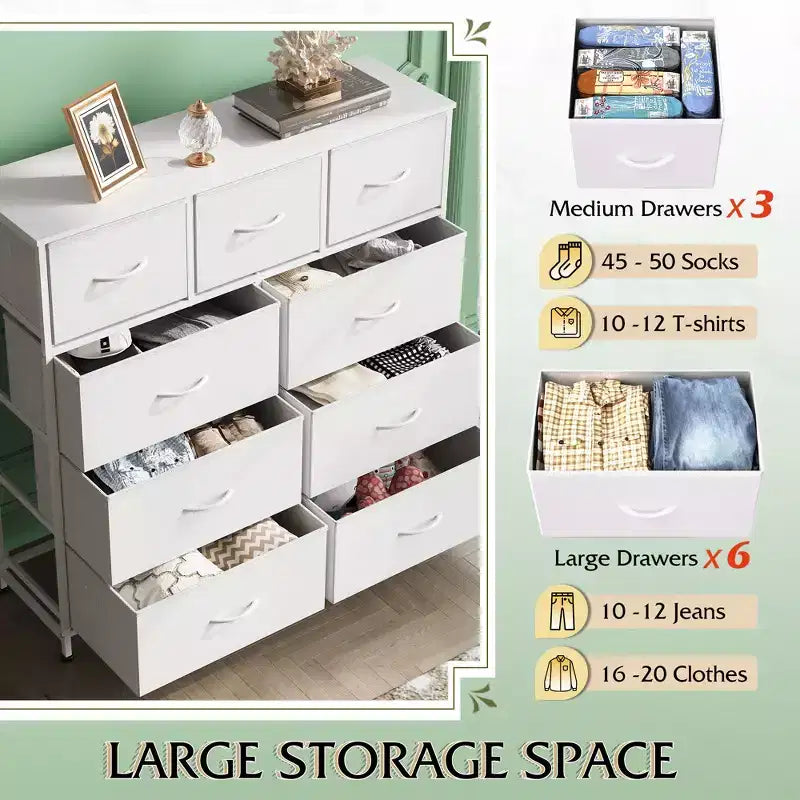 Kommode mit 9 Stoffschubladen für Schlafzimmer und Flur