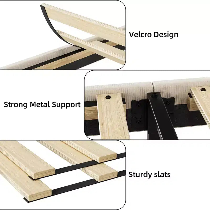 Estructura de cama con cabecera con alas, estructura de cama tapizada