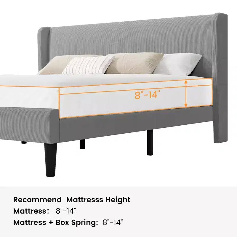 Estructura de cama con cabecera con alas, estructura de cama tapizada