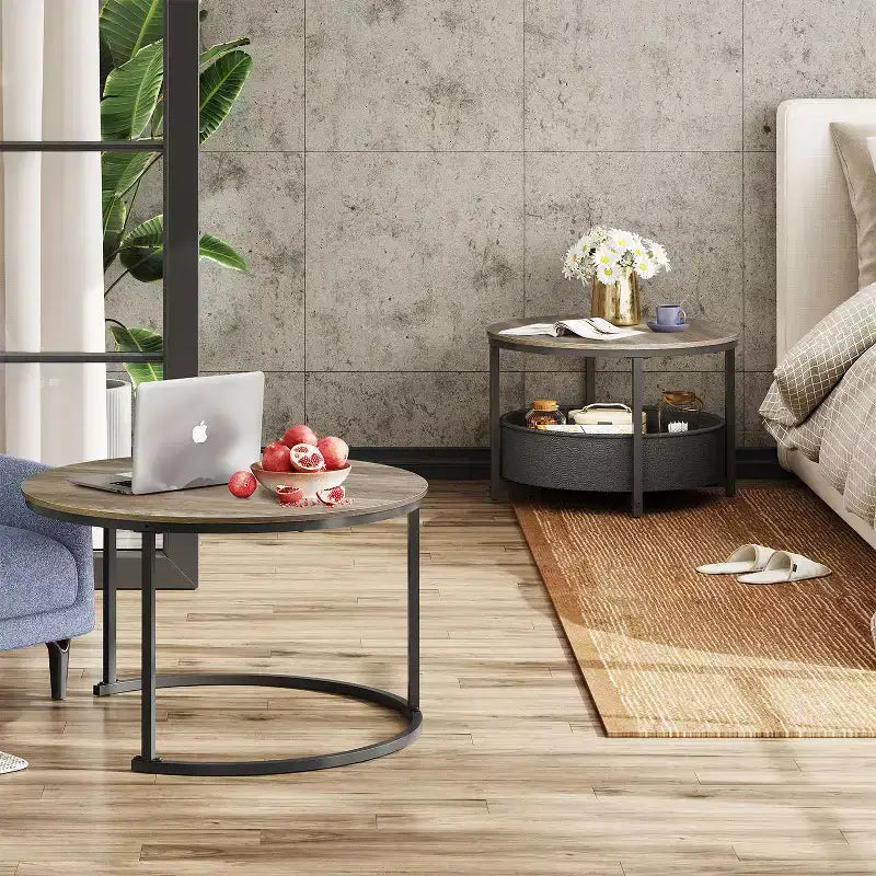 Nesting Round Coffee Tables - 31.5 Center Tables with Storage
