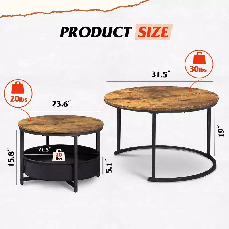 Nesting Round Coffee Tables - 31.5 Center Tables with Storage