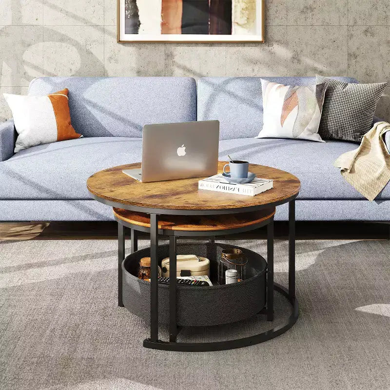 Nesting Round Coffee Tables - 31.5 Center Tables with Storage