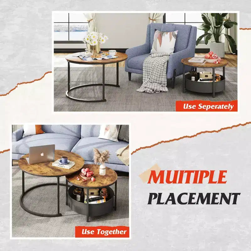 Nesting Round Coffee Tables - 31.5 Center Tables with Storage