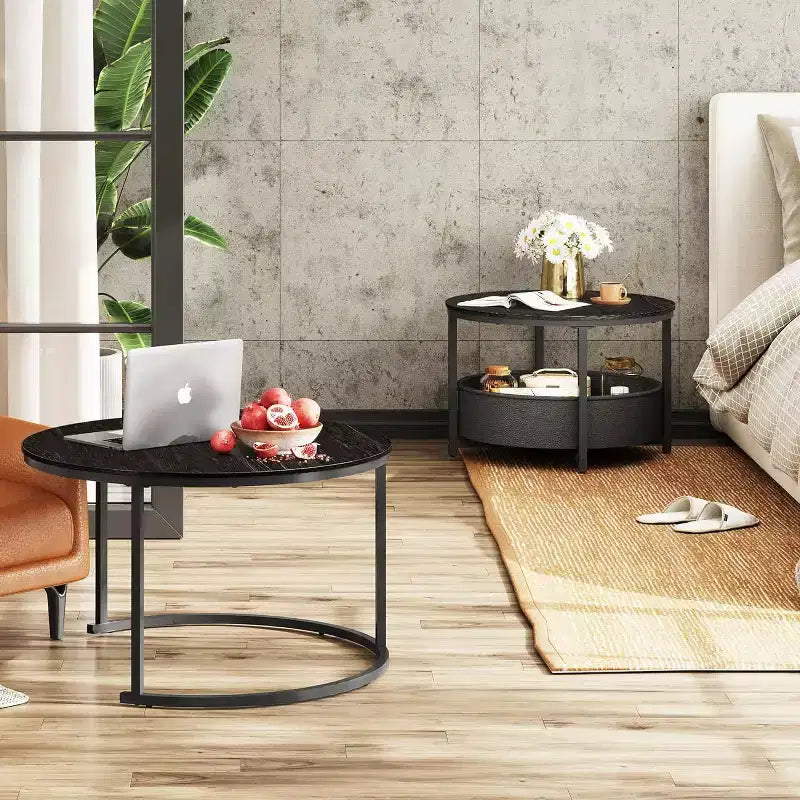 Nesting Round Coffee Tables - 31.5 Center Tables with Storage