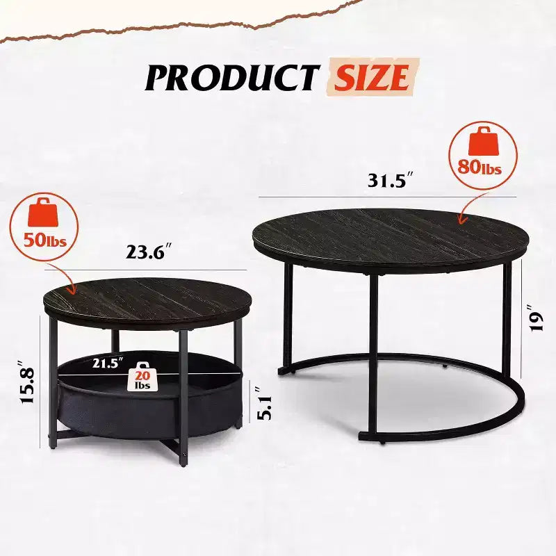 Nesting Round Coffee Tables - 31.5 Center Tables with Storage