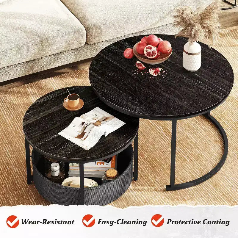Tables basses rondes gigognes - tables d’appoint de 31.5 avec rangement