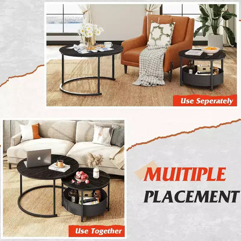 Nesting Round Coffee Tables - 31.5 Center Tables with Storage