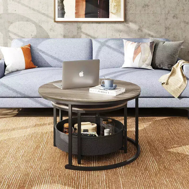 Nesting Round Coffee Tables - 31.5 Center Tables with Storage