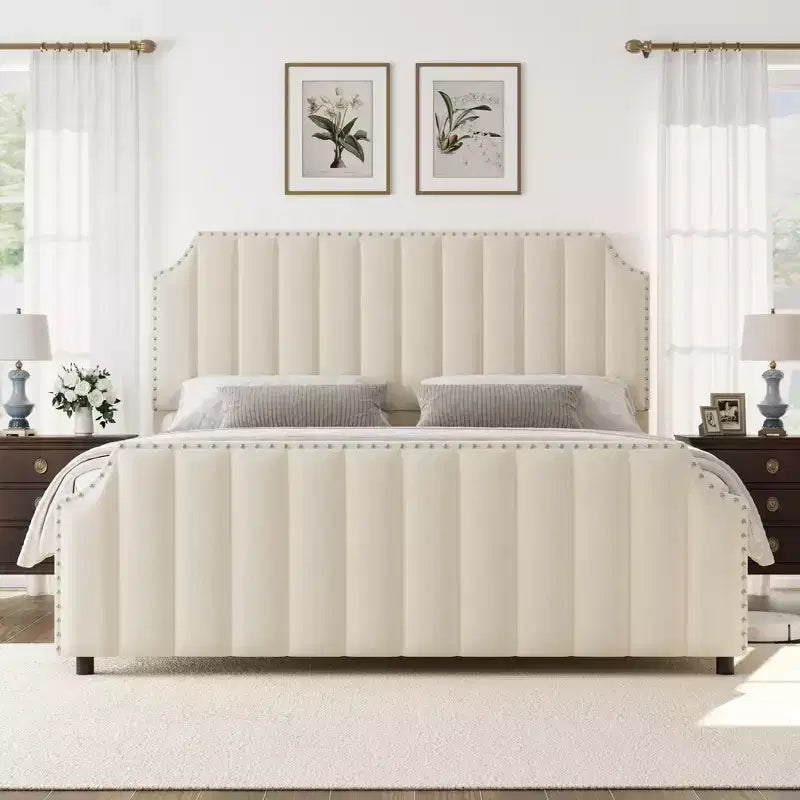 Velvet Bed Frame, 50.2 Upholstered Headboard
