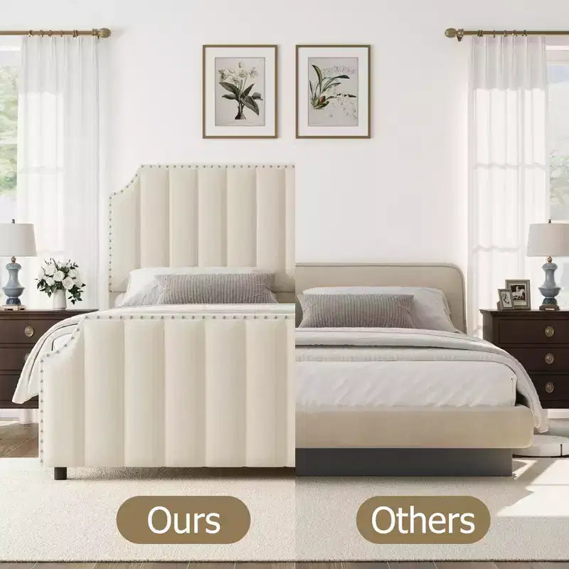 Velvet Bed Frame, 50.2 Upholstered Headboard
