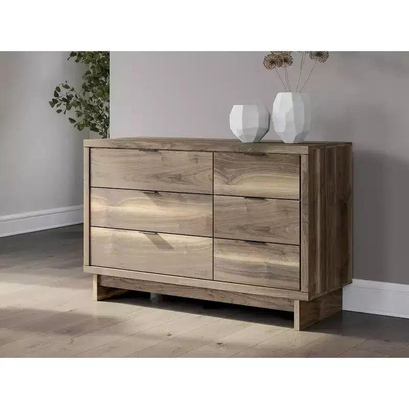 Moderne Kommode mit 6 Schubladen - Stauraumkommode im Mid-Century-Stil - Oberfläche in Walnussbraun