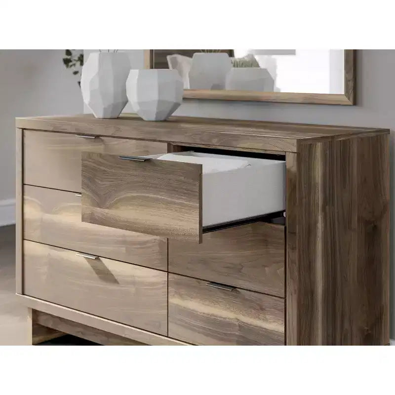 Moderne Kommode mit 6 Schubladen - Stauraumkommode im Mid-Century-Stil - Oberfläche in Walnussbraun