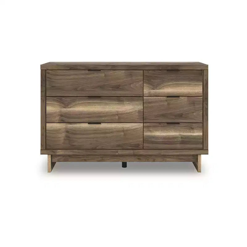 Moderne Kommode mit 6 Schubladen - Stauraumkommode im Mid-Century-Stil - Oberfläche in Walnussbraun