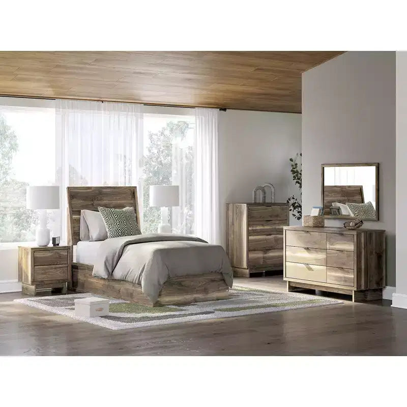 Moderne Kommode mit 6 Schubladen - Stauraumkommode im Mid-Century-Stil - Oberfläche in Walnussbraun