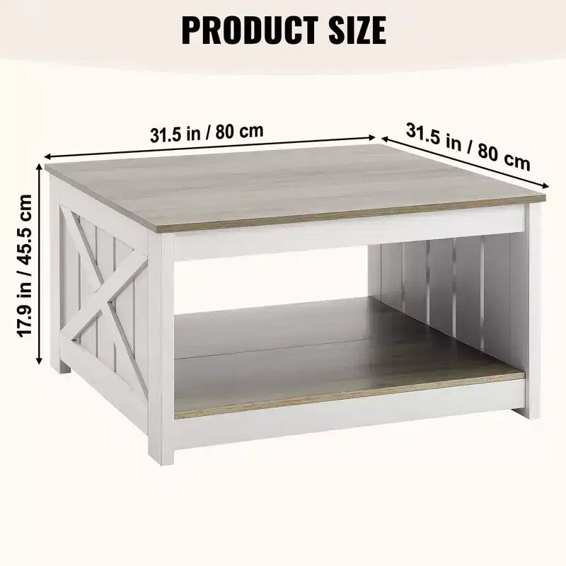 Farmhouse Coffee Table, Square Coffee Table with Open Storage Compartment