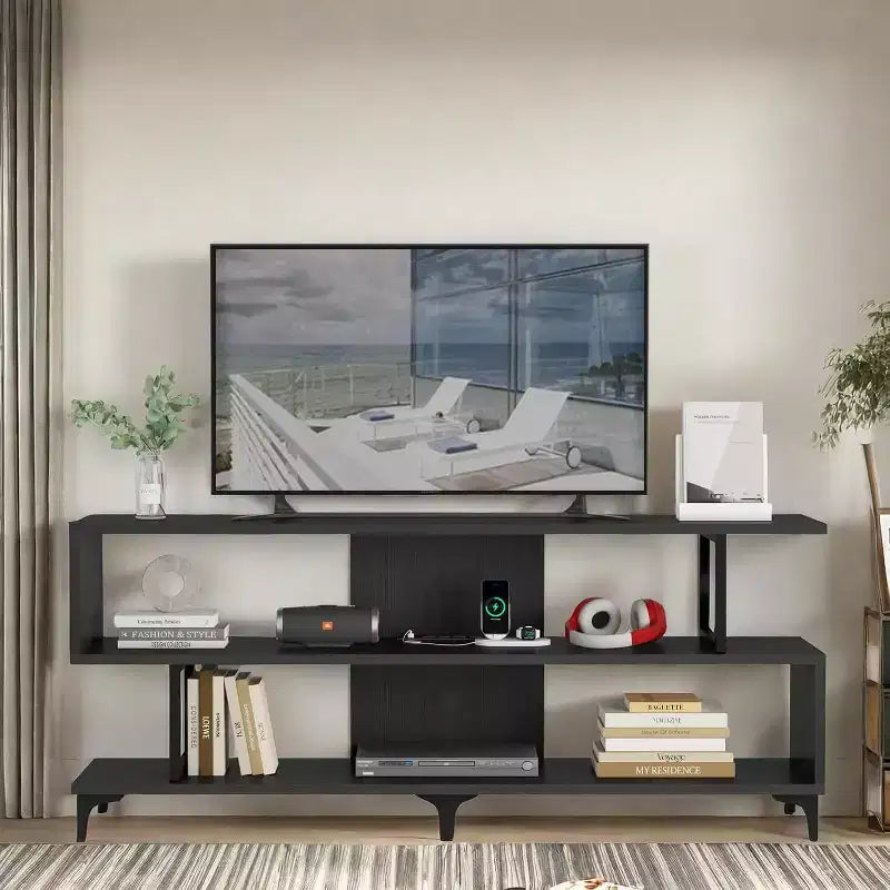 Soporte de TV para televisores de hasta 65 pulgadas, centro de entretenimiento con toma de corriente