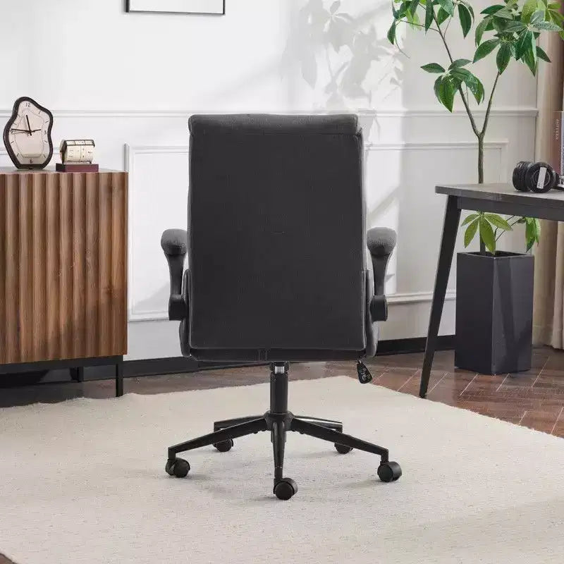 Chaise de bureau pivotante en coton et lin à dossier mi-haut, chaise de travail avec accoudoirs réglables