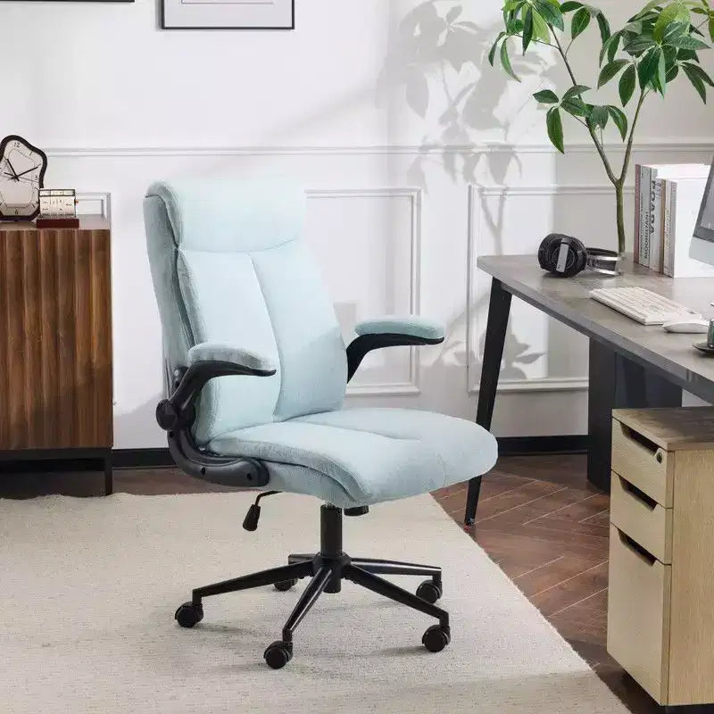 Chaise de bureau pivotante en coton et lin à dossier mi-haut, chaise de travail avec accoudoirs réglables