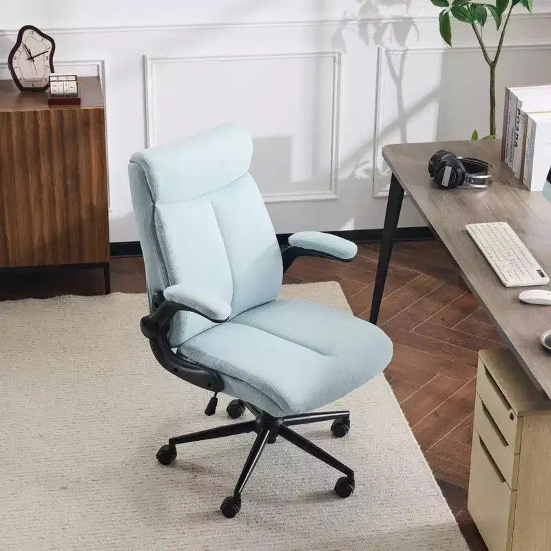 Chaise de bureau pivotante en coton et lin à dossier mi-haut, chaise de travail avec accoudoirs réglables