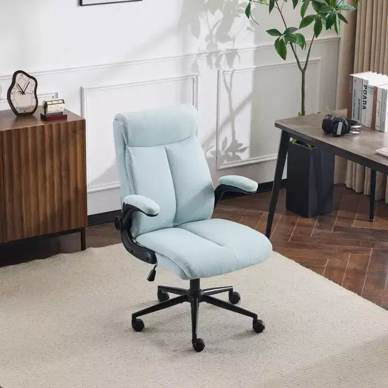 Chaise de bureau pivotante en coton et lin à dossier mi-haut, chaise de travail avec accoudoirs réglables