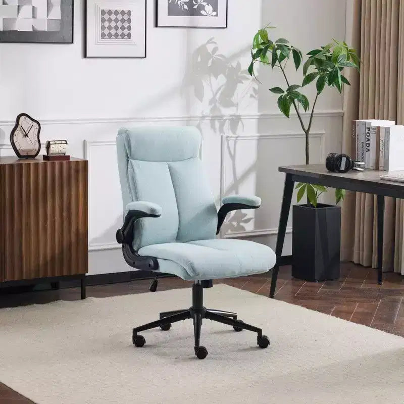 Chaise de bureau pivotante en coton et lin à dossier mi-haut, chaise de travail avec accoudoirs réglables