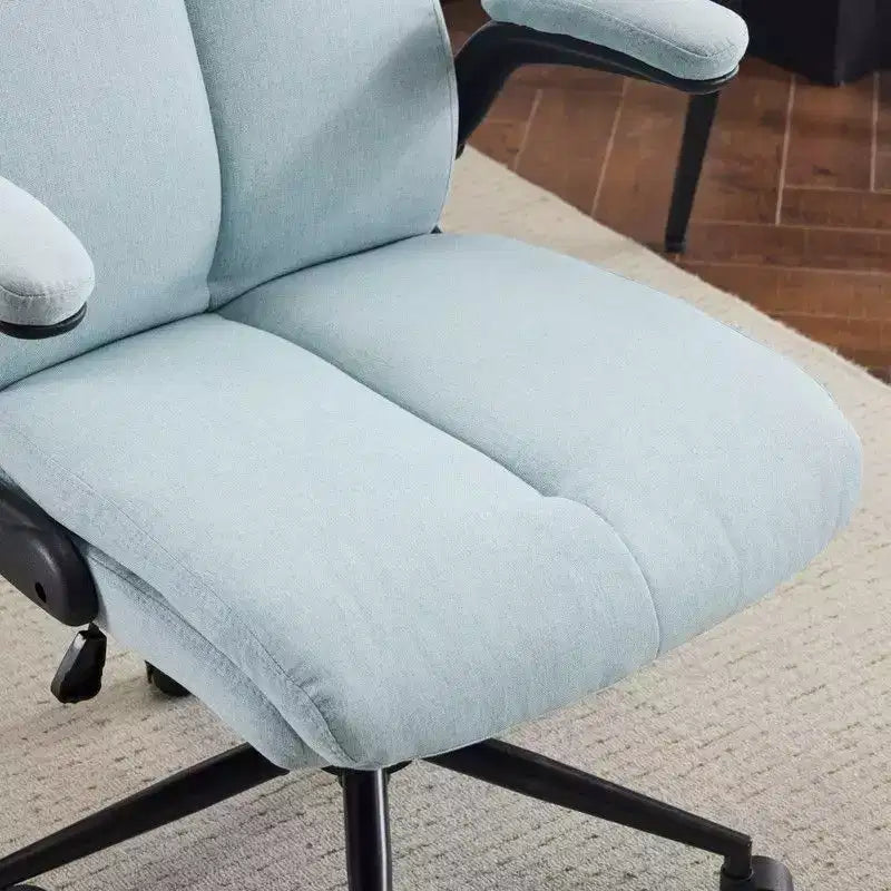 Chaise de bureau pivotante en coton et lin à dossier mi-haut, chaise de travail avec accoudoirs réglables
