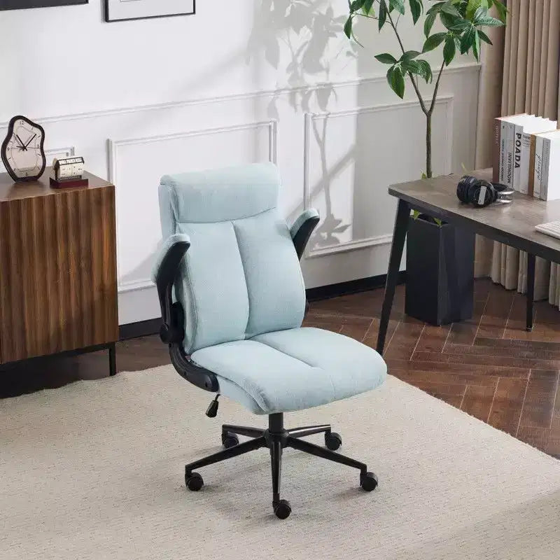 Chaise de bureau pivotante en coton et lin à dossier mi-haut, chaise de travail avec accoudoirs réglables