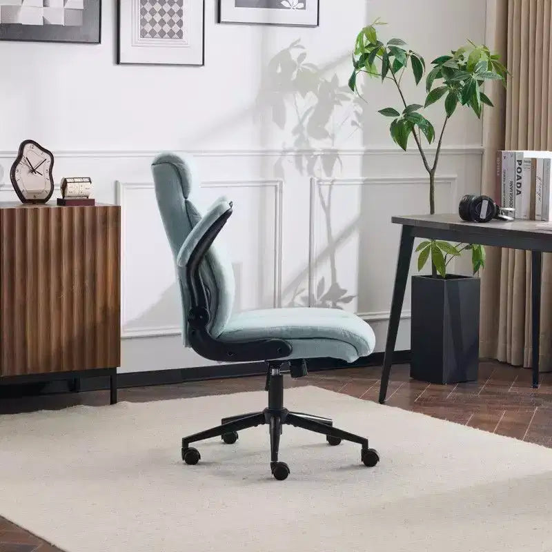Chaise de bureau pivotante en coton et lin à dossier mi-haut, chaise de travail avec accoudoirs réglables