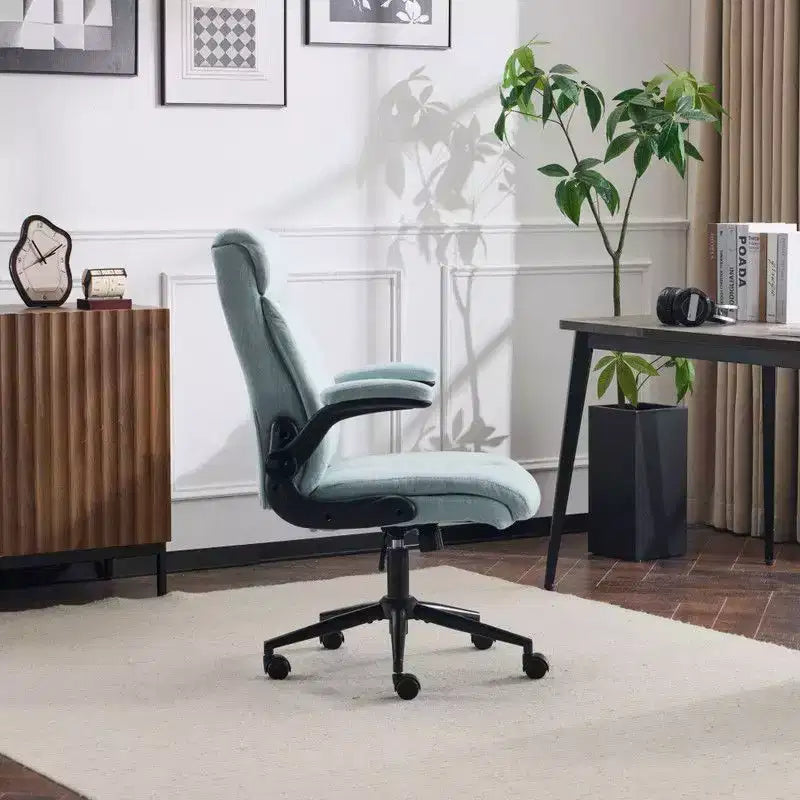 Chaise de bureau pivotante en coton et lin à dossier mi-haut, chaise de travail avec accoudoirs réglables