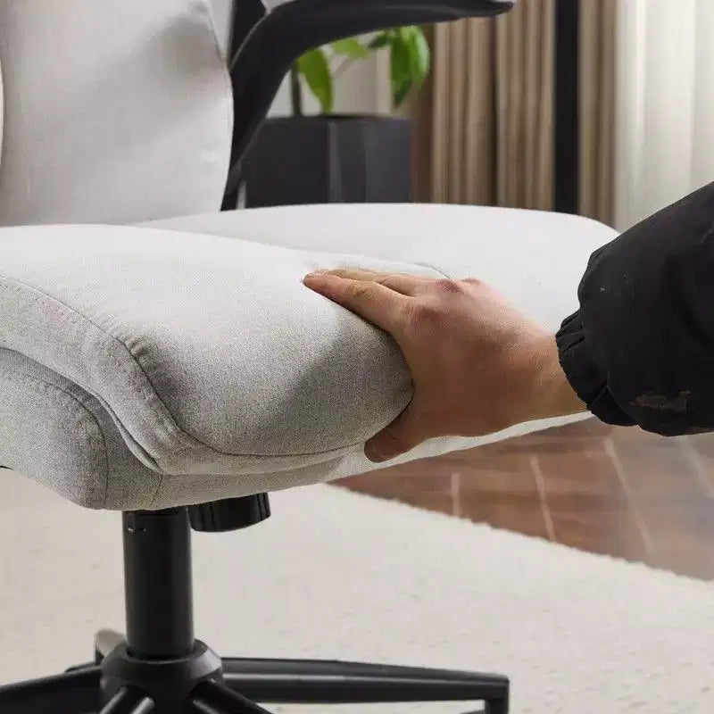 Chaise de bureau pivotante en coton et lin à dossier mi-haut, chaise de travail avec accoudoirs réglables