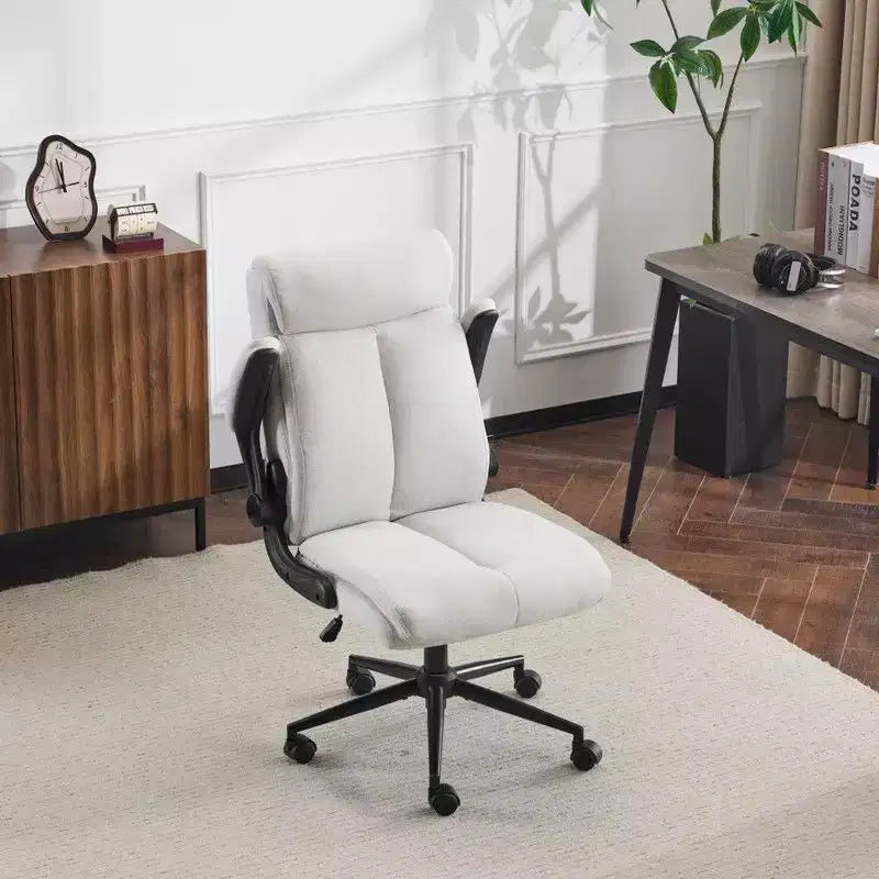 Chaise de bureau pivotante en coton et lin à dossier mi-haut, chaise de travail avec accoudoirs réglables