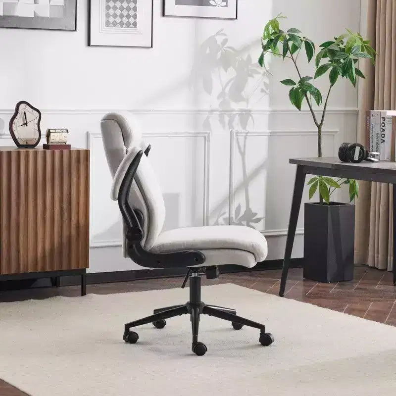 Chaise de bureau pivotante en coton et lin à dossier mi-haut, chaise de travail avec accoudoirs réglables