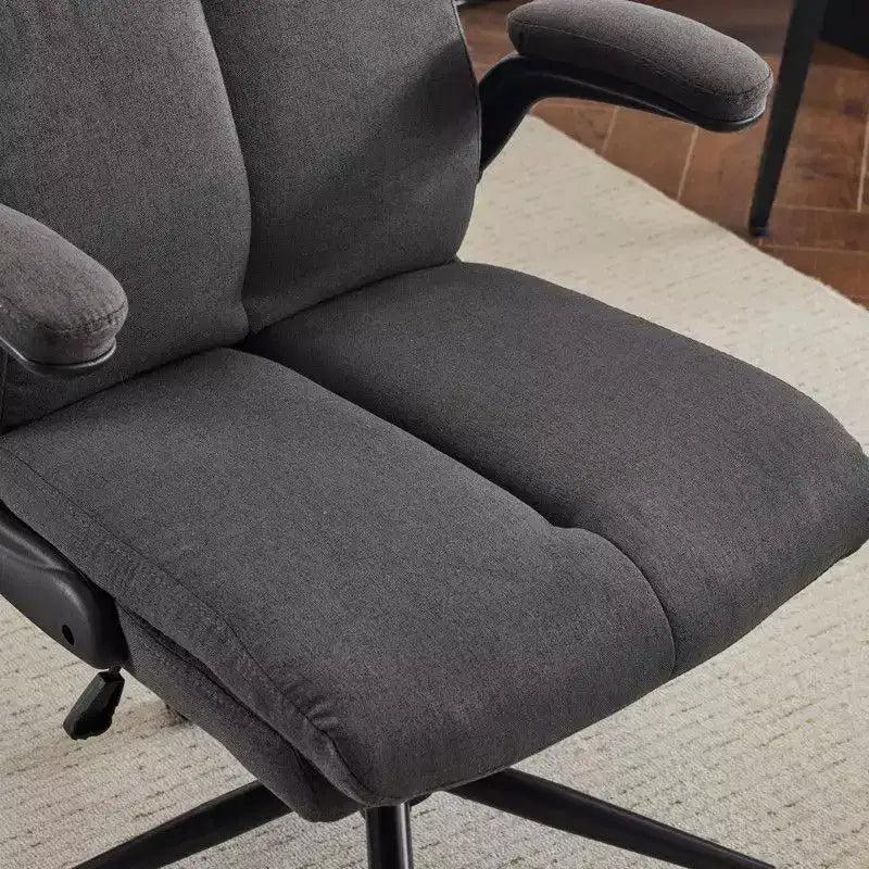 Chaise de bureau pivotante en coton et lin à dossier mi-haut, chaise de travail avec accoudoirs réglables