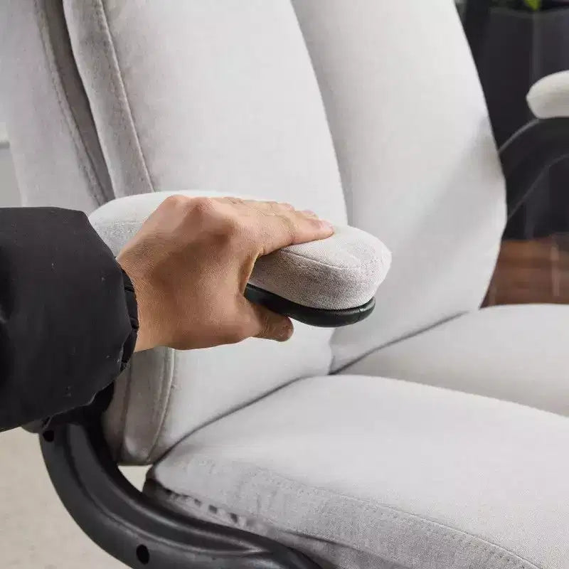 Chaise de bureau pivotante en coton et lin à dossier mi-haut, chaise de travail avec accoudoirs réglables