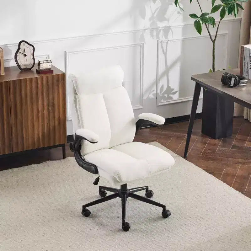 Chaise de bureau pivotante en coton et lin à dossier mi-haut, chaise de travail avec accoudoirs réglables