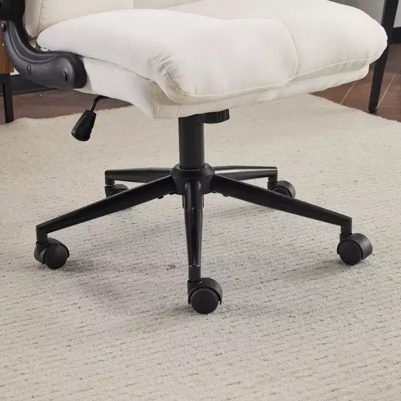Chaise de bureau pivotante en coton et lin à dossier mi-haut, chaise de travail avec accoudoirs réglables