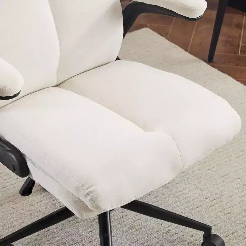 Chaise de bureau pivotante en coton et lin à dossier mi-haut, chaise de travail avec accoudoirs réglables