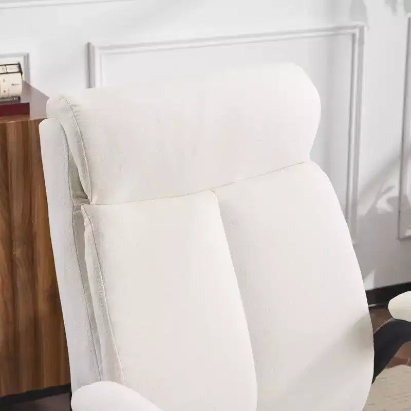 Chaise de bureau pivotante en coton et lin à dossier mi-haut, chaise de travail avec accoudoirs réglables