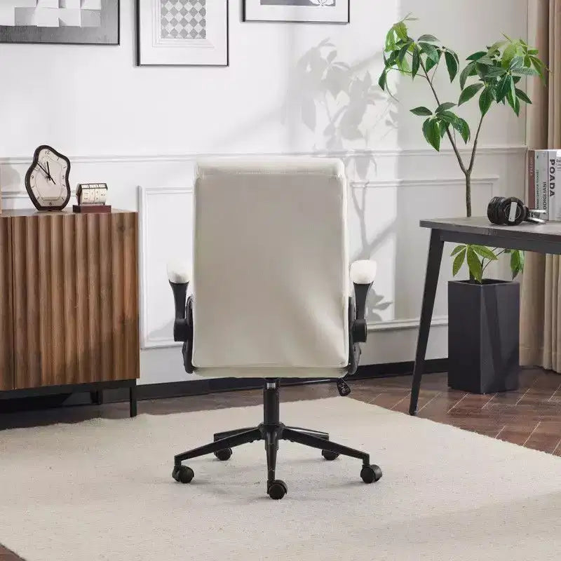 Chaise de bureau pivotante en coton et lin à dossier mi-haut, chaise de travail avec accoudoirs réglables