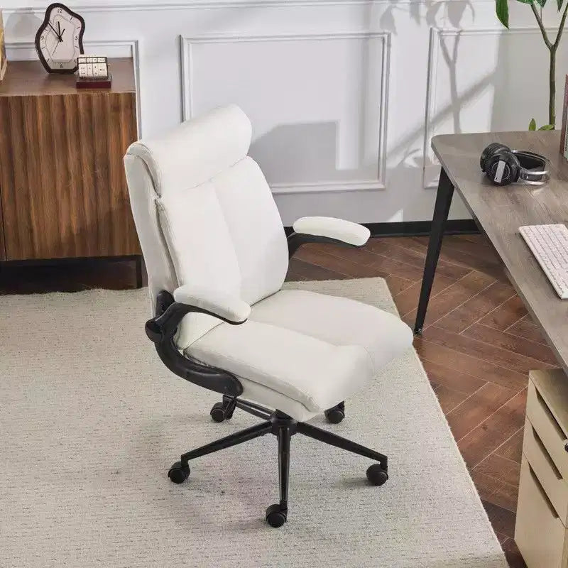 Chaise de bureau pivotante en coton et lin à dossier mi-haut, chaise de travail avec accoudoirs réglables